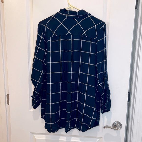 Style & Co Blue Plaid Button Up Top Size Large - Picture 2 of 11